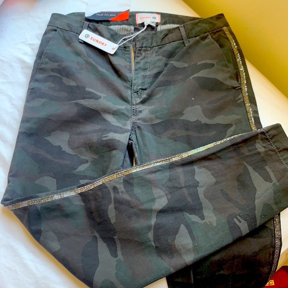 Sundry camp pants with side crystals